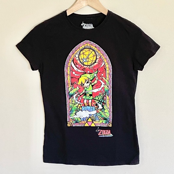 The Legend of Zelda The Wind Waker Stained Glass Black T Shirt Women’s Juniors M - Picture 3 of 9